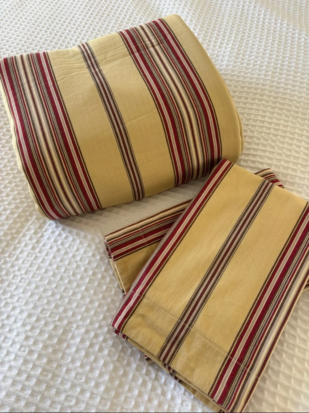 Pottery Barn 2006 Tan Red Striped King Duvet Cover &‎ (2) Standard Pillow Shams